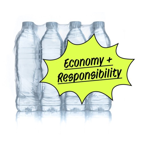 Economy & Responsibility - The picture shows plastic bottles in plastic wrap.