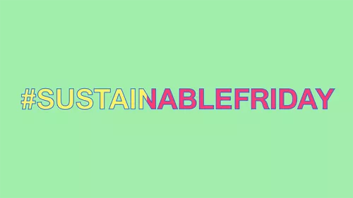 Visual mit Text auf einfarbigem Hintergrund: „#SustainableFriday“