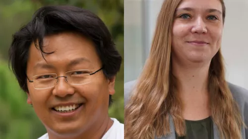 Das Foto zeigt Chan-jo Jun und Jessica Flint. Er trägt kruze Haare und Brille. Sie lange Haare. Beide lächeln in die Kamera