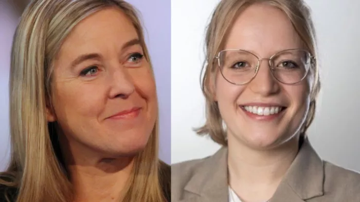 Foto von Constanze Kurz und Franziska Görlitz. Beide tragen glatte Haare. Franziska trägt eine Brille