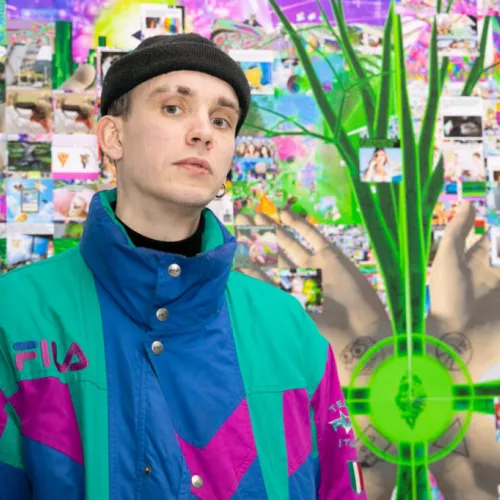 Artist portrait of Esben Holk with print Artwork